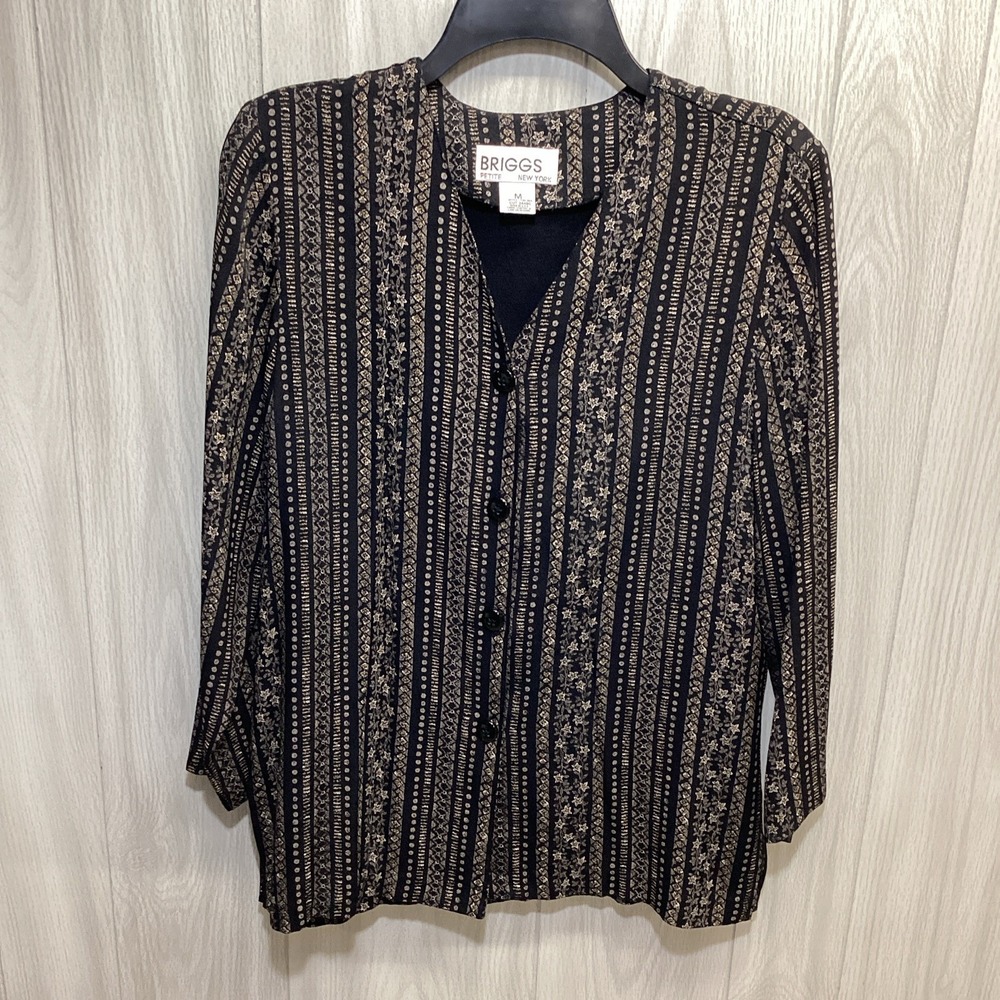 BRIGGS Women's (Size M) Long Sleeve Button Front V-Neck‎ Shirt Acetate Rayon